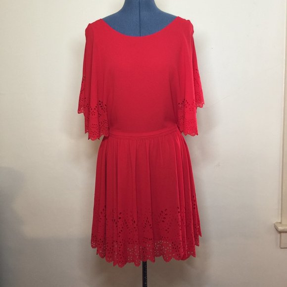 Sugarlips Red Dress Size L NWT with Perforated Details at Sleeves and Hem - Picture 1 of 9